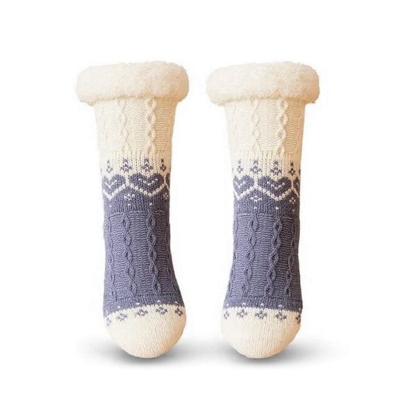 Womens Sherpa Fuzzy Winter Warm Non Skid Slip Slipper Crew Socks - 9-11, White/Down/Heart, 1 Pair