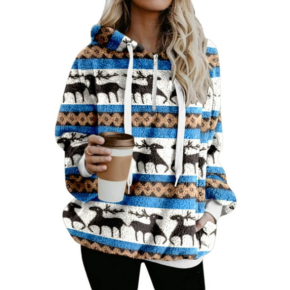 Womens Sherpa Hoodies for Women Christmas Day Oversized Fuzzy Fleece Pullover Sweatshirts with Pockets Shermie