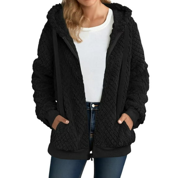 Womens Sherpa Jacket Fuzzy Zip Up Hoodie Oversized Fleece Jackets Fluffy Coat with Pockets