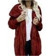 thumbnail image 1 of Womens Sherpa Jacket Hooded Fuzzy Fleece Open Front Cardigan Soft Fluffy Oversized Winter Coats with Pockets (XXL, Wine), 1 of 5