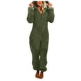 thumbnail image 1 of Womens Sherpa Jumpsuit,Women's 2024 Fuzzy Pajamas Long Sleeve Adult Cat Ears Onesie Pajamas for Women Fleece Winter One-Piece Zipper Hooded Rompers Plush Sleepwear Loungewear, 1 of 8