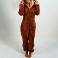 thumbnail image 1 of Womens Sherpa Jumpsuit,Women's Fuzzy Pajamas Long Sleeve Adult Cat Ears Onesie Pajamas for Women Fleece Winter One-Piece Zipper Hooded Rompers Plush Sleepwear Loungewear, 1 of 5