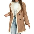 thumbnail image 1 of Womens Sherpa Lined Faux Suede Jacket Fall Winter Fur Leather Double Breasted Fuzzy Fleece Long Jacket Overcoat, 1 of 9