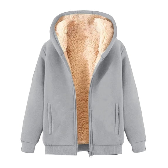 Womens Sherpa Lined Hoodie Thick Fleece Zip Up Winter Warm Comfy Oversized Hooded Sweatshirt Jacket with Pockets
