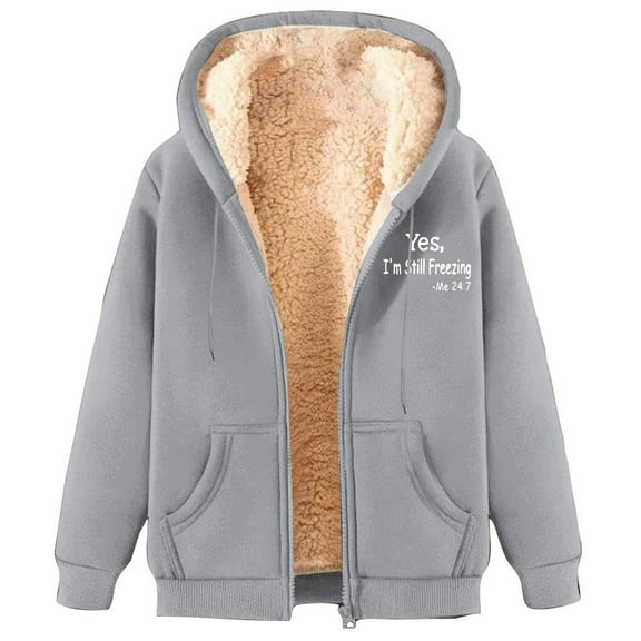 Womens Sherpa Lined Jacket Full Zip Winter Fleece Thicken Hooded Sweatshirts Zip Up Hoodie Jackets Heavyweight Coats Thermal Outwear with Pockets