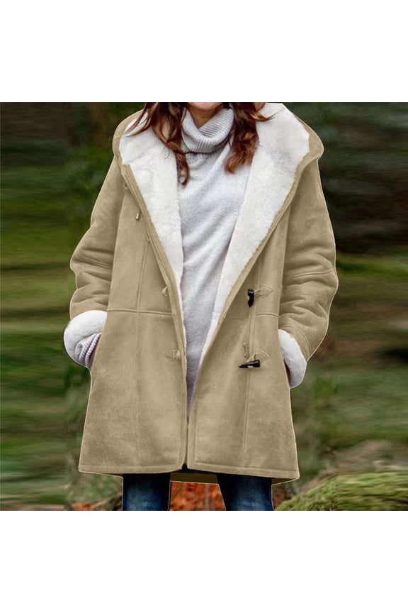 Womens Sherpa Lined Jackets Plus Size Winter Coats Faux Suede Pea Coat Warm Fleece Parka Outerwear Fashion Womens Warm Coat Jacket Winter Button Solid Long Sleeve Outerwear