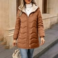 thumbnail image 1 of Womens Sherpa Lined Puffer Jacket Hooded Wave Quilted Full Zip Mid Length Padded with Poecets Warm Fall Winter Casual Outerwear, 1 of 9