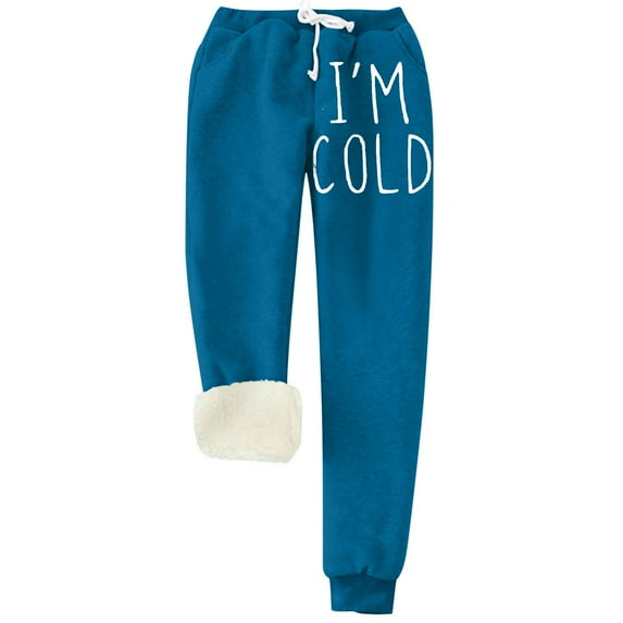 Womens Sherpa Lined Sweatpants Fleece Thermal Letter Printed Drawstring Thicken Winter Warm Joggers Casual Lounge Pants (L, Dark Blue-3)