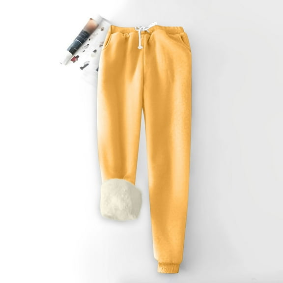 Womens Sherpa Lined Sweatpants Winter Warm Fleece Joggers Casual Lounge Pants
