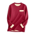 thumbnail image 1 of Womens Sherpa Lined Tunic Tops, Long Sleeve Pullover for Women Fall Warmth Fleece Solid Color Crewneck Sweatshirts with Pockets S-2XL, 1 of 3