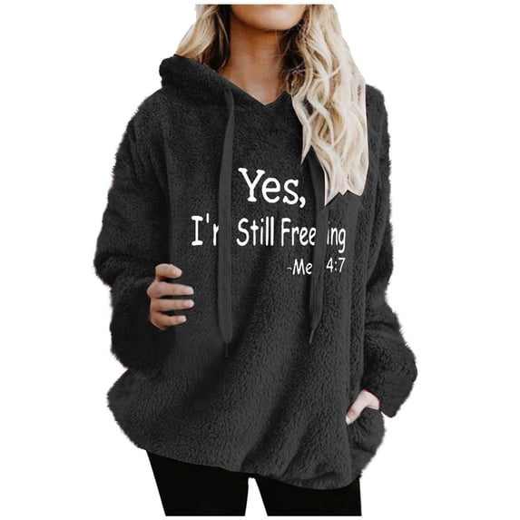 Womens Sherpa Pullover Hoodie Casual Oversized Fuzzy Hoodies with Pockets Fluffy Fleece Sweatshirt Outwear, M Black