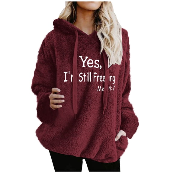 Womens Sherpa Pullover Hoodie Casual Oversized Fuzzy Hoodies with Pockets Fluffy Fleece Sweatshirt Outwear, XL Wine