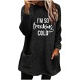 thumbnail image 1 of Womens Sherpa Pullover Tops Round Neck Long Sleeve Plush Top Graphic Winter Thick Warm Shirts with Pockets (Black L), 1 of 4
