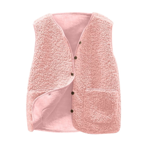 Womens Sherpa Vest Casual Warm Fuzzy Faux Shearling Vest Sleeveless Fleece Jacket Pockets Teddy Coat Gilet for Winter 04-Pink XXL