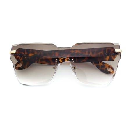 Womens Shield Luxury Rimless Diva Sunglasses Gold Tortoise - Brown
