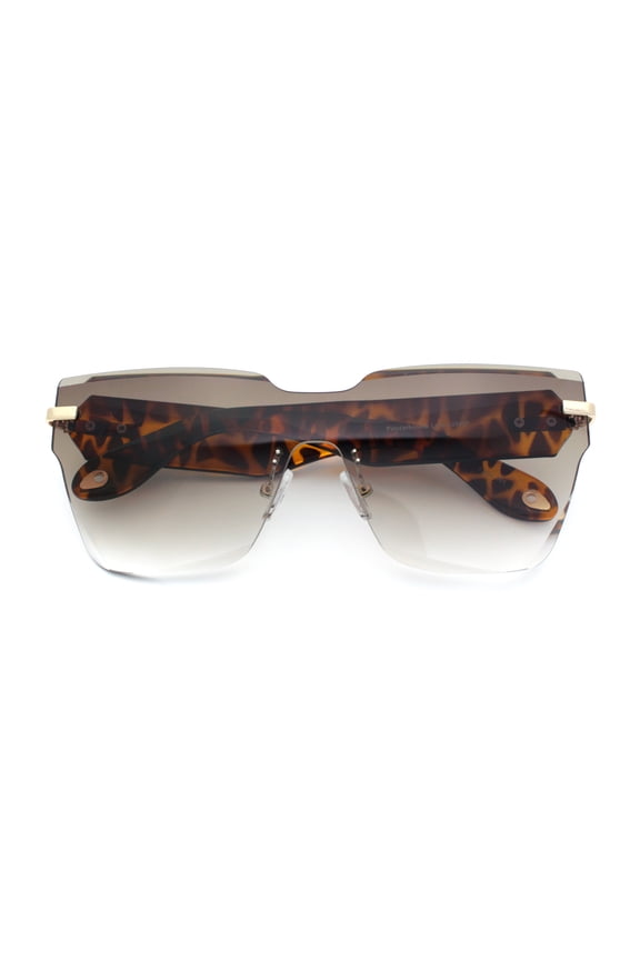 Womens Shield Luxury Rimless Diva Sunglasses Gold Tortoise - Brown