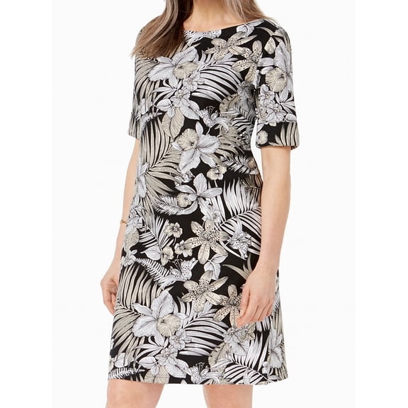 Womens Shift Dress Small Floral Print Boat Neck S