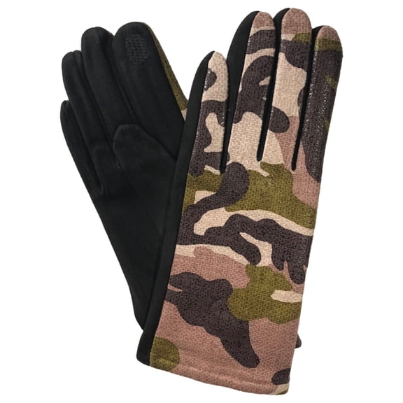 Womens Shimmery Pink Camouflage Stretch Fit Texting & Tech Touchscreen Gloves