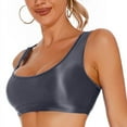 thumbnail image 1 of Womens Shiny Crop Tank Top Oil Glossy Shimmery Bra Tops Seamless Smooth Racerback Crop Tank Top Deep U Neckline Sports Vest Bras Bustier Clubwear, 1 of 6