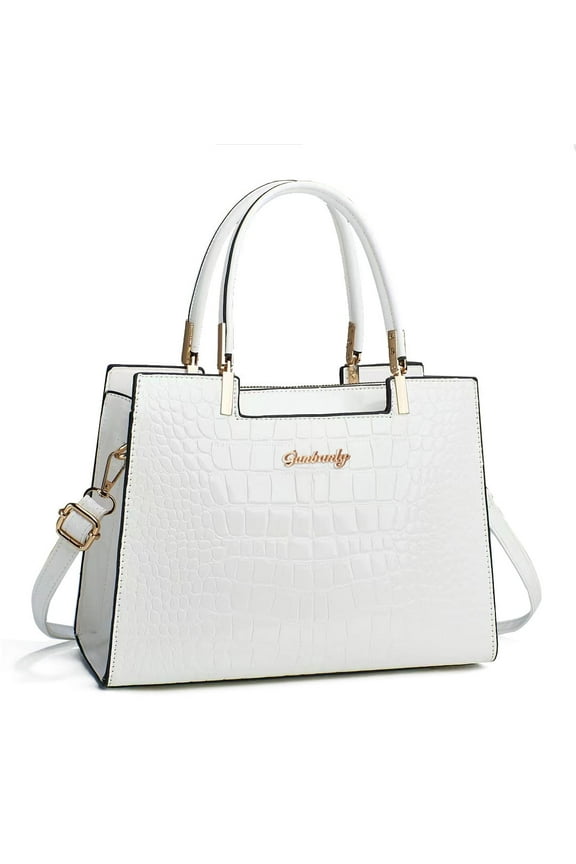 Womens Shiny Faux Leather Patent Leather Crocodile Pattern Handbags Purse Top Handle Satchel Bags Zipper Tote Bag