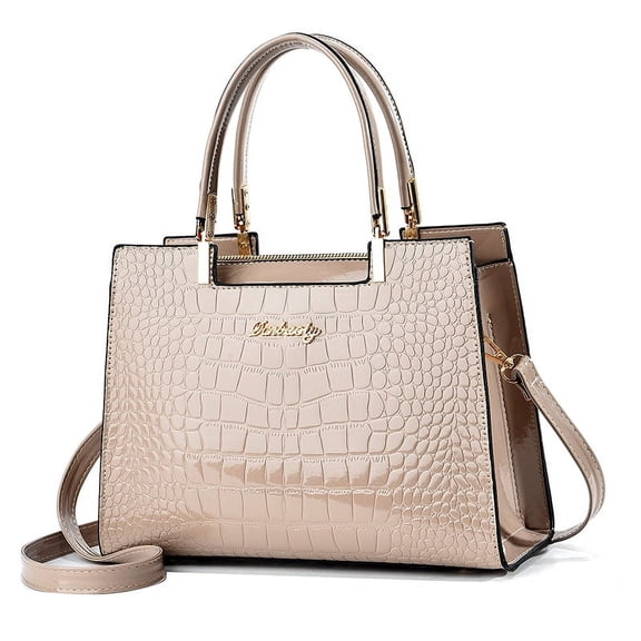 Womens Shiny Faux Leather Patent Leather Crocodile Pattern Handbags Purse Top Handle Satchel Bags Zipper Tote Bag