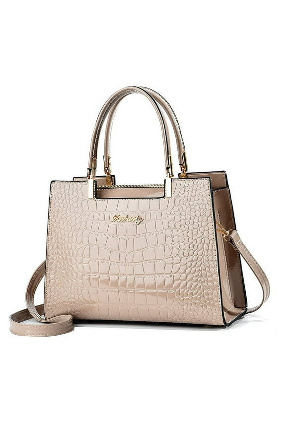 Womens Shiny Faux Leather Patent Leather Crocodile Pattern Handbags Purse Top Handle Satchel Bags Zipper Tote Bag