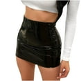 thumbnail image 1 of Womens Shiny Leather Mini Skirt Solid Color Hip Skirt A-line Skirt High Waist Skirt Costome Halloween Pleated Y2k Skirt, 1 of 7