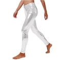 thumbnail image 1 of Womens Shiny Metallic Leggings Spring Summer High Waist Stretch Tights Workout Club Party Pants with Pockets White L, 1 of 6