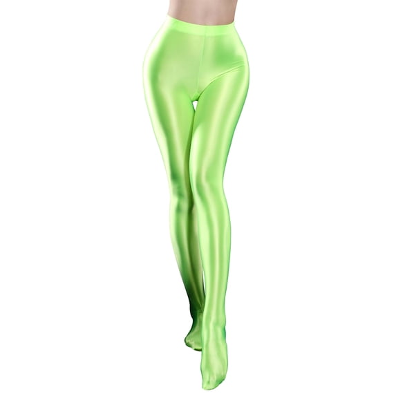 Womens Shiny Oil Pantyhose Stocking Sexy Opaque High Waist Leggings Seamless Glossy Footed Tights Pants Streetwear Workout Yoga Socks Trousers
