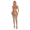 thumbnail image 1 of Womens Shiny Oil U Neck Racerback Crop Top High Waist Mini Pencil Skirt With Stockings Party Club Pole Dancing, 1 of 7