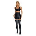 thumbnail image 1 of Womens Shiny Oil U Neck Racerback Crop Top High Waist Mini Pencil Skirt With Stockings Party Club Pole Dancing, 1 of 7