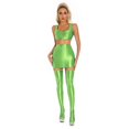 thumbnail image 1 of Womens Shiny Oil U Neck Racerback Crop Top High Waist Mini Pencil Skirt With Stockings Party Club Pole Dancing, 1 of 7