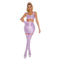 thumbnail image 1 of Womens Shiny Oil U Neck Racerback Crop Top High Waist Mini Pencil Skirt With Stockings Party Club Pole Dancing, 1 of 7
