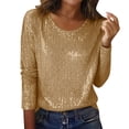 thumbnail image 1 of Womens Shiny Sequin Blouse Crew Neck Long Sleeve Shirts Fashion Loose Tops Glitter Concert Party Disco Going Out Outfits, 1 of 5