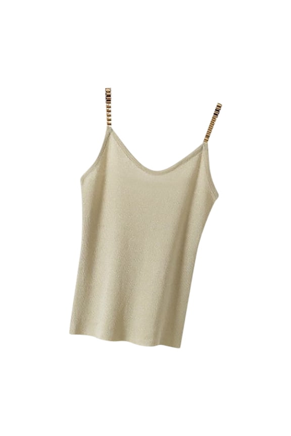 Womens Shiny Silk Knit Tank Top V-Neck Sleeveless Summer Knitwear Cami Vest Glitter Shell Top Elegant Wear One Size