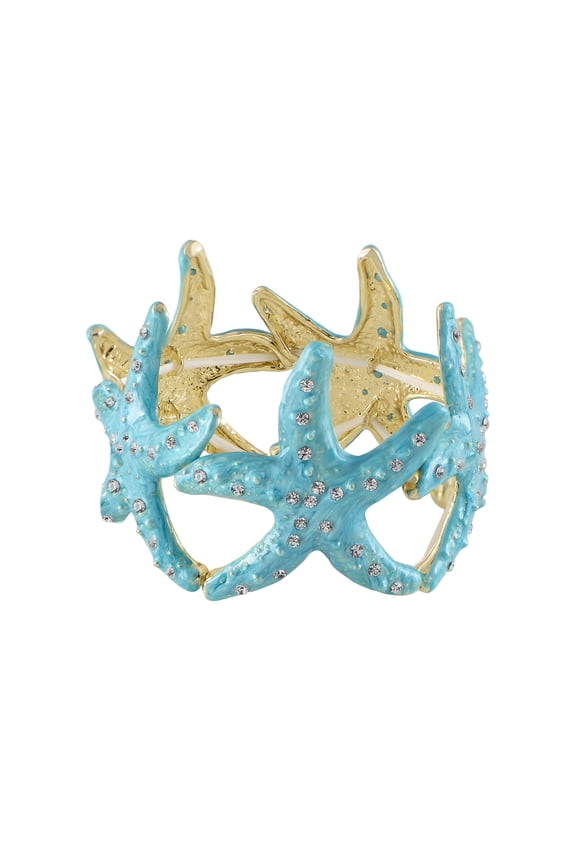 Womens Shiny Textured Starfish Stretch Bangle Cuff Statement Bracelet
