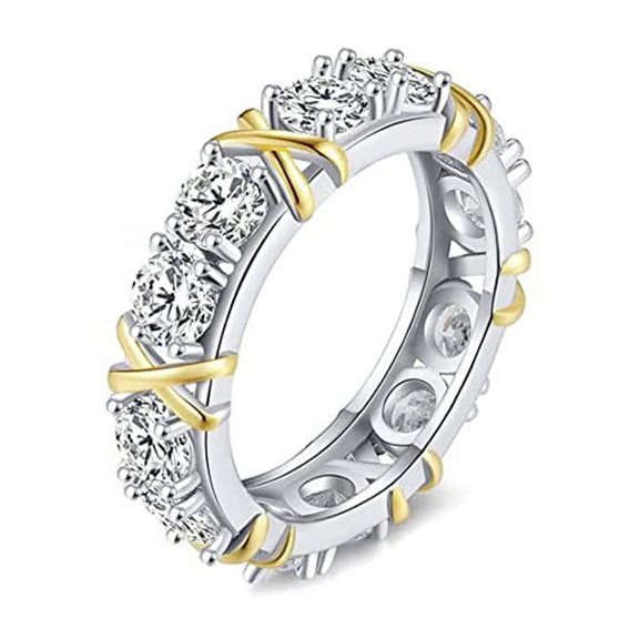 Womens Shiny Zircon Cross Ring: Fashion Alloy Geometric Ring, Electroplated Silver/Rose Gold/Two-Tone, Ins Style Jewelry