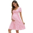 thumbnail image 1 of Womens Shirred Maternity Dresses Short Sleeve Dresses with Ruffe Trim Ruched Flounce Hem Dress, 1 of 5