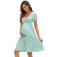 thumbnail image 1 of Womens Shirred Maternity Dresses Short Sleeve Dresses with Ruffe Trim Ruched Flounce Hem Dress, 1 of 5
