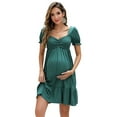 thumbnail image 1 of Womens Shirred Maternity Dresses Short Sleeve Dresses with Ruffe Trim Ruched Flounce Hem Dress, 1 of 5