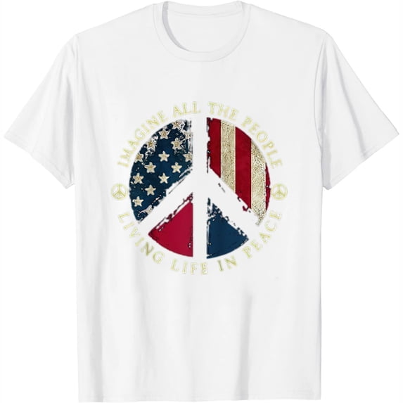 Womens Shirt All The People Imagine Living Life In Peace Hippie Raglan Baseball Tee White Large
