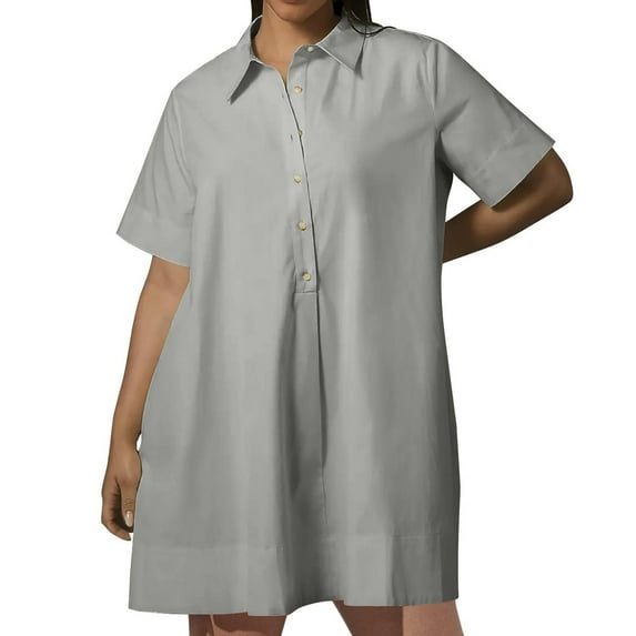 Womens Shirt Button Up Dresses Summer Sleeveless Mini Dress High Waisted Swing Beach Sundress with Pockets Gray,M