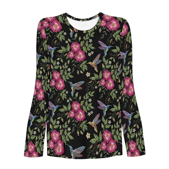 Womens Shirt Fashion Printed Long Sleeved Round Neck Valentines Day Gifts for Her,Black,L