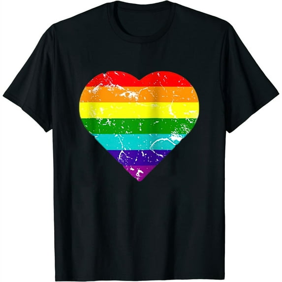 Womens Shirt Gay Love Rainbow Heart Vintage Lgbt Gay Pride Retro Graphic Raglan Baseball Tee Black 2X-Large