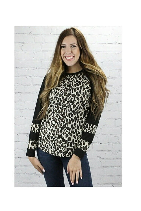 Womens Shirt Leopard Long Sleeve Cheetah Ladies Top Black