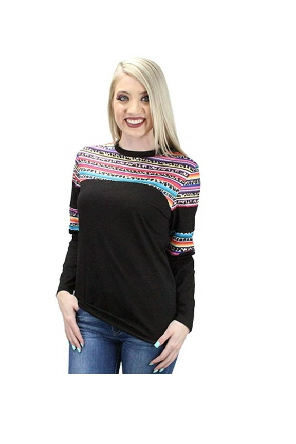 Womens Shirt Leopard Serape Aztec Long Sleeve Western Top Black