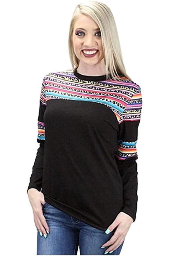 Womens Shirt Leopard Serape Aztec Long Sleeve Western Top Black