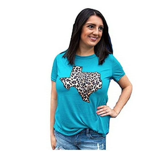 Womens Shirt Leopard Texas Cheetah Lone Star State Short Sleeve Top Clothing Blue