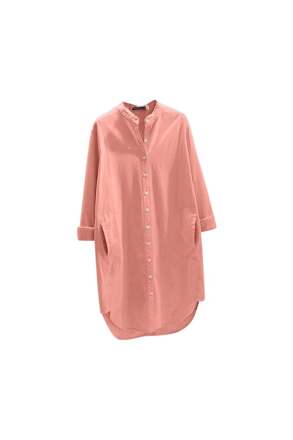 Womens Shirt Loose Sense Fold Long Button Down Lapel Womens Sprimg Clothing,Pink,2XL