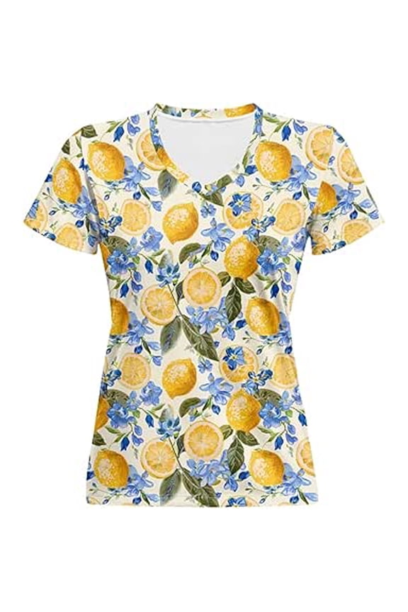Womens Shirt Printed Short Sleeve Crewneck Fashion Design Summer Tops,Yellow,4XL